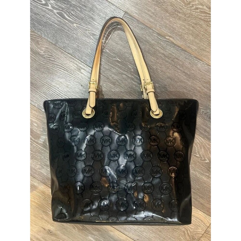 Michael Kors Black Patent Logo Tote Bag